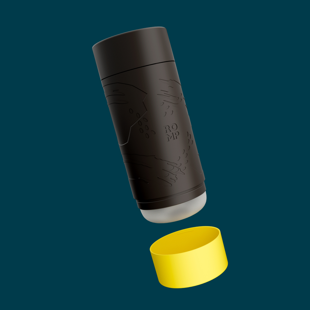 ROMP Dash 黑色手搖紓壓器官方產品照 03,深青色品牌背景