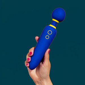 ROMP Flip 藍色多功能按摩棒,手持展示尺寸