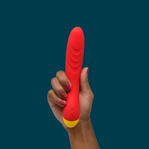 ROMP Hype 紅色 G 點按摩棒,手持展示尺寸