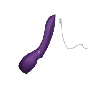 We-Vibe Wand 2 紫色無線按摩棒與磁吸充電線,白底