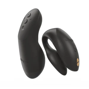 We-Vibe Chorus Pro 伴侶共震器 緞黑,感壓遙控器與主機白底平拍